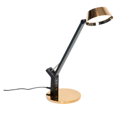 Stolní lampa černá s mosazi vč. LED s USB - Edward QAZQA