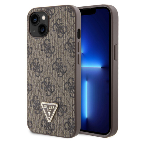 Guess PU 4G Strass Triangle Metal Logo kryt iPhone 15 hnědý