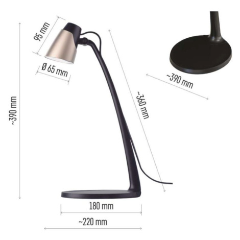 LED stolní lampa GLORY, černá/šampáň EMOS