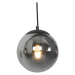 Art Deco závěsná lampa černá s kouřovým sklem 3-světlo - Pallon Mezzi