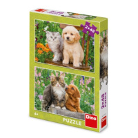 Puzzle Pejsek a kočička na zahradě 2x48 dílků DINO