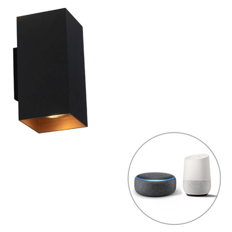 Chytré nástěnné svítidlo černé se zlatým čtvercem včetně 2 WiFi GU10 - Sab QAZQA