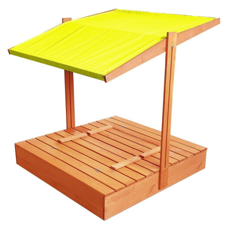 Zavíratelné pískoviště s lavičkami a stříškou žluté barvy 120 x 120 cm