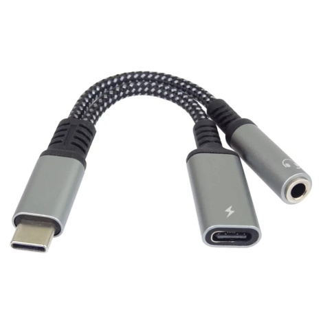 PremiumCord Redukce USB-C /3,5mm jack s DAC chipem + USB-C pro nabíjení 13cm