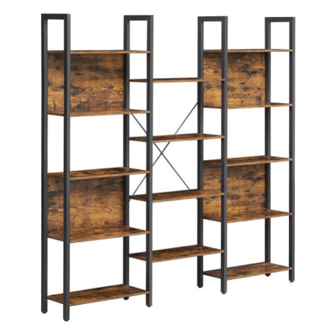 Rustikální knihovna s ocelovým rámem, 14 polic, 158x24x166cm VASAGLE