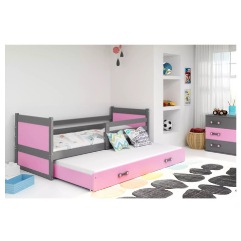 Dětská postel s výsuvnou postelí RICO 190x80 cm Šedá Ružové BMS