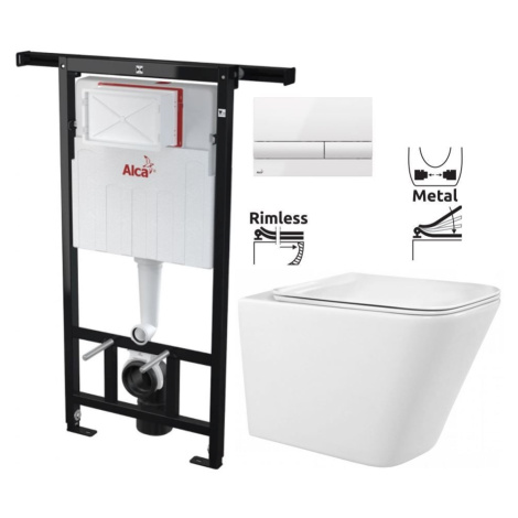 ALCADRAIN Jádromodul předstěnový instalační systém s bílým tlačítkem M1710 + WC REA Raul Rimless AKCE/SET/ALCA