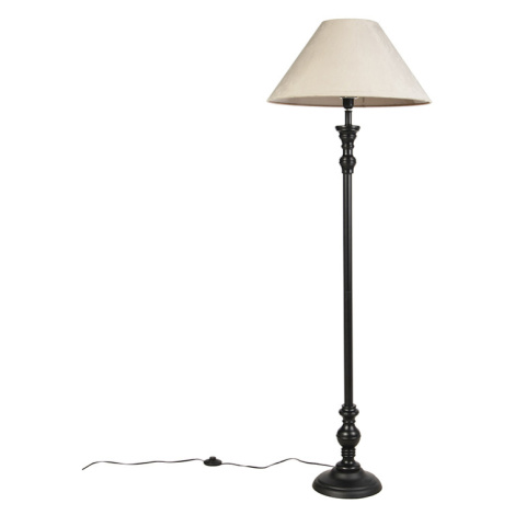 Stojací lampa černá s velurovým odstínem taupe 55 cm - Classico QAZQA