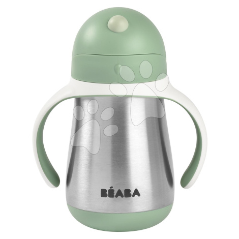 Láhev Bidon s dvojitými stěnami Stainless Steel Straw Cup Beaba Sage Green 250 ml z nerezavějící