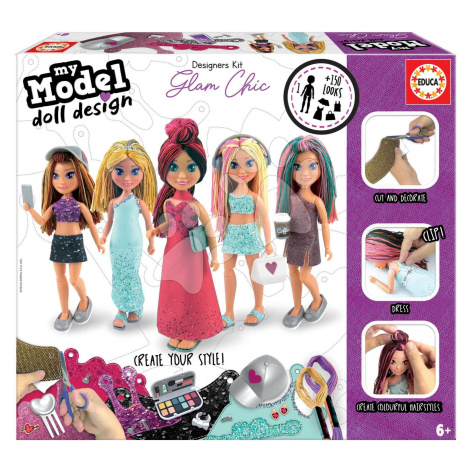Kreativní tvoření Design Your Doll Glam Chic Educa vyrob si vlastní elegantní panenky 5 modelů o
