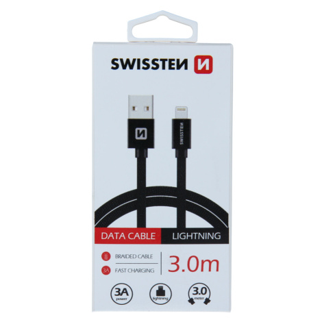 Datový kabel Swissten Textile USB/Lightning, 3,0m, černý
