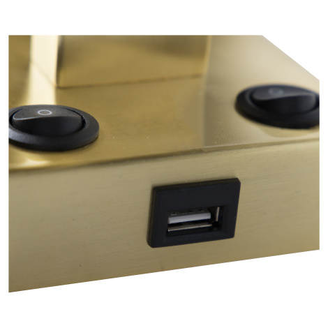 Nástěnné svítidlo v art deco stylu zlaté s USB a černým stínítkem - Brescia QAZQA