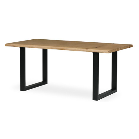 Stůl jídelní, 180x90x75 cm,masiv dub, kovová noha ve tvaru písmene "U", černý lak Autronic