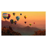 Fotografie Hot air balloon above high mountain at sunset, AppleZoomZoom, 40x22.5 cm