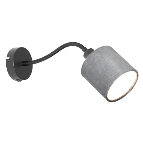 Nástěnná lampa černá s šedým stínidlem vypínačem a flex ramenem - Merwe QAZQA