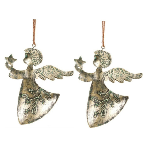 Závěsná vánoční dekorace Anděl 2 ks, kov, zlatá, 16 x 1 x 13 cm Autronic