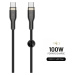FIXED opletený kabel USB-C/USB-C (PD), 1.2m, USB 2.0, 100W, černý
