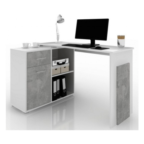 Rohový psací stůl Andy, bílá/šedý beton Asko