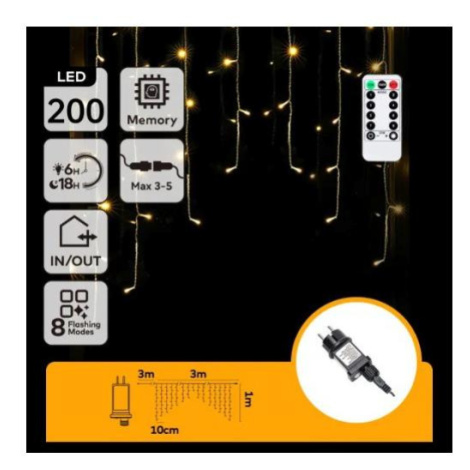 B.V.  - LED Ven. ván. řetěz 200xLED/6W/230V/8 funkcí 3x1m IP44 tep bílá+DO B10303S7J