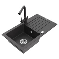 MEXEN/S Pablo granitový dřez 1-miska včetně baterie Duero, černá kropenatá 6510-76-671600-76