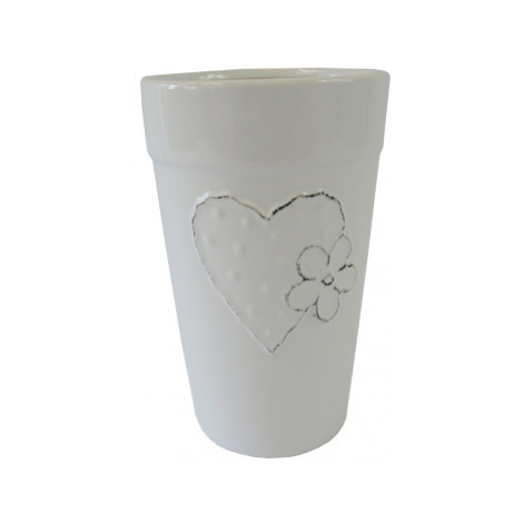 Keramická váza se srdíčkem a kytičkou 21 cm, bílá Asko
