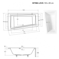 HOPA Asymetrická vana INTIMA Nožičky k vaně Bez nožiček, Rozměr vany 150 × 85 cm, Způsob provede