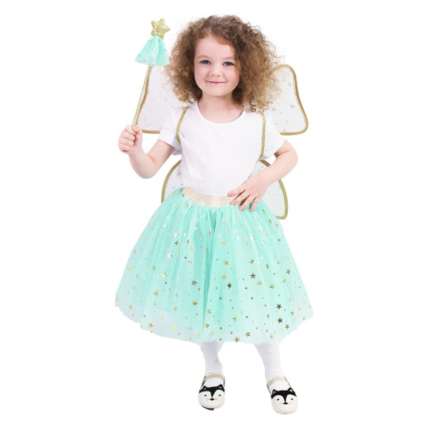 RAPPA Dětský kostým tutu sukně zelená víla s hůlkou a křídly e-obal