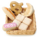 Dřevěný košík s pekařskými výrobky Bread Basket Tender Leaf Toys chléb a rohlíky