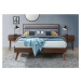 Dvoulůžková postel ORLANDO –⁠ 160x200, látka/dřevo, šedá/ořech