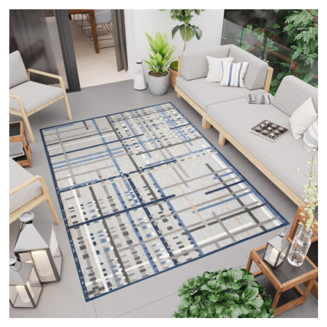 Terasový šedý koberec s modrým vzorem Šírka: 80 cm | Dĺžka: 200 cm