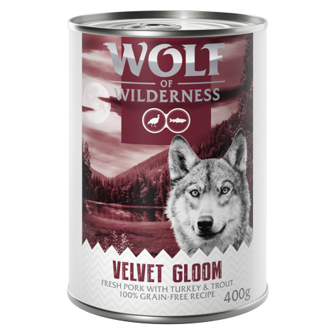 Wolf of Wilderness, 12 x 400 g - 10 + 2 zdarma - "Red Meat" Velvet Gloom – čerstvé vepřové s krů