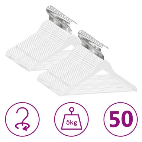 vidaXL 50 ks šatních ramínek protiskluzové bílé tvrdé dřevo