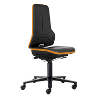 bimos Průmyslová otočná židle NEON ESD, kolečka, permanentní kontakt, koženka, oranžový flexibil
