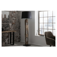 Estila Etno stojící lampa Adelise s dřevěnou podstavou a černým stínítkem 177cm