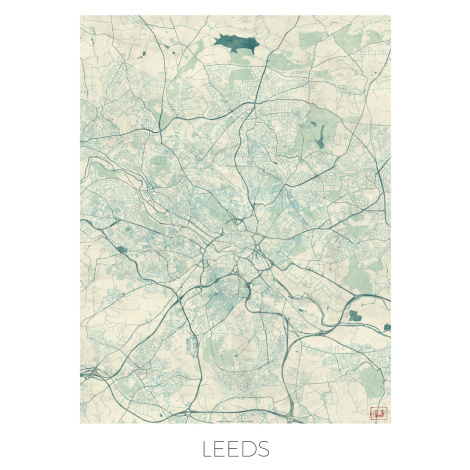 Mapa Leeds, Hubert Roguski, (30 x 40 cm)