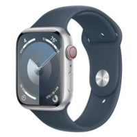 Apple Watch Series 9 Cellular 45mm Stříbrný hliník s bouřkově modrým sportovním řemínkem M/L