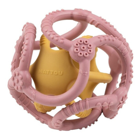 NATTOU - Kousátko silikonový míč 2v1 bez BPA 10 cm žluto-růžový