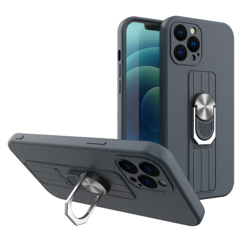 Silikonové pouzdro s kovovým kroužkem na iPhone 13 Pro MAX 6.7" dark blue