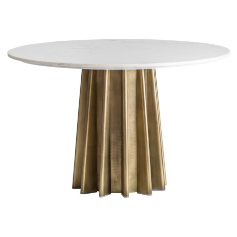 Estila Art-deco luxusní kulatý jídelní stůl Leze s kruhovou mramorovou deskou a zlatou podstavou