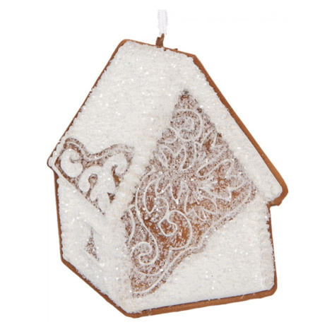 Závěsná vánoční ozdoba perníkový domeček s třpytivou polevou Bevroren VIII – 9x1x10 cm Clayre & Eef