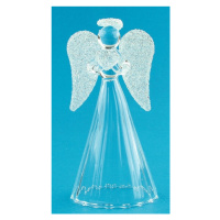 Anděl skleněný na postavení s bílými křídly 9 cm  Anděl Přerov s.r.o.