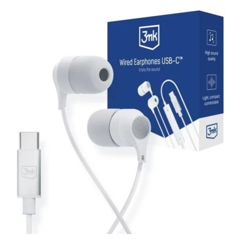 Sluchátka 3MK Wired Earphones USB-C in-ear headphones white/white USB-C
