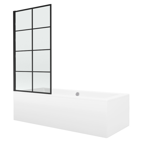 Vana Mexen Cube 170x80 cm s panelem bílá + jednokřídlá zástěna pevná 80 x 140 cm VI černá/černá