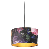 Závěsná lampa s velurovými odstíny květin se zlatem 35 cm - Combi