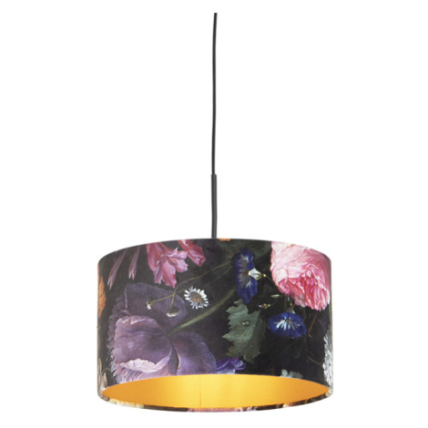 Závěsná lampa s velurovými odstíny květin se zlatem 35 cm - Combi QAZQA