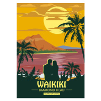 Ilustrace Waikiki island of O ahu Retro, VectorUp, (30 x 40 cm)
