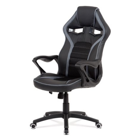 Kancelářská židle, potah černá ekokůže, černá a šedá látka MESH, černý plastový Autronic
