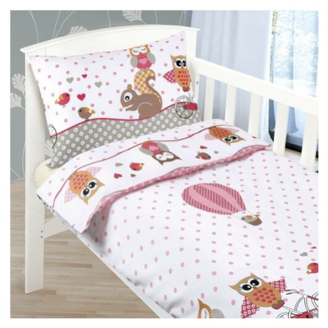 Bellatex Dětské bavlněné povlečení do postýlky Beáta Sovička růžová, 100 x 135 cm,45 x 60 cm