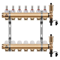 Wigell Podlahový rozdělovač WIGELL, 7 okruhů, mosazný + automatické odvzdušňování