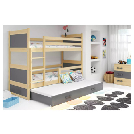 Dětská patrová postel s výsuvnou postelí RICO 200x90 cm Šedá Borovice BMS